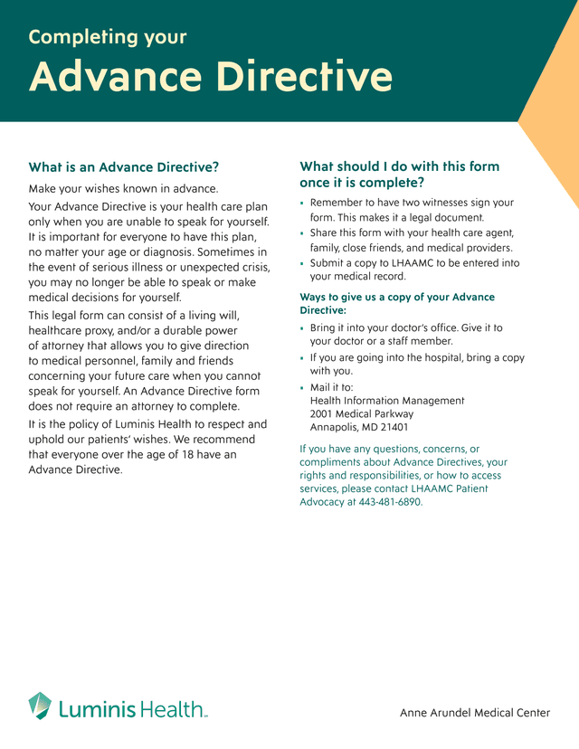 Maryland Advance Health Care Directive screenshot