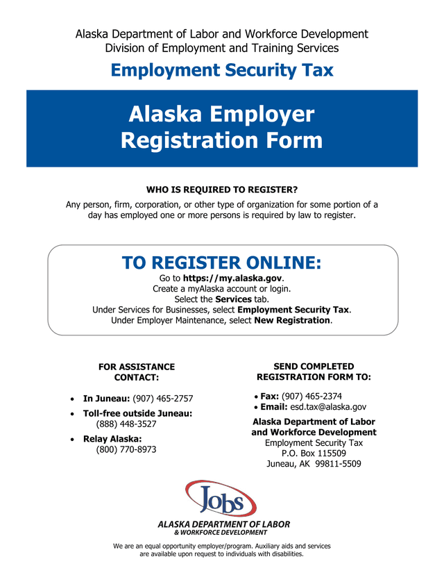 Alaska Employer Registration Form screenshot