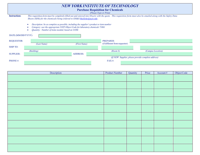 Purchase Requisition For Chemicals screenshot