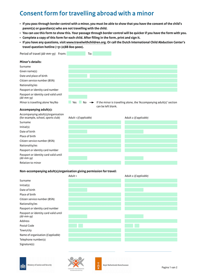 Consent Form For Travelling Abroad With A Minor screenshot