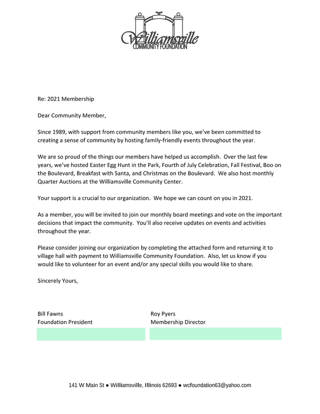2021 Membership Form screenshot