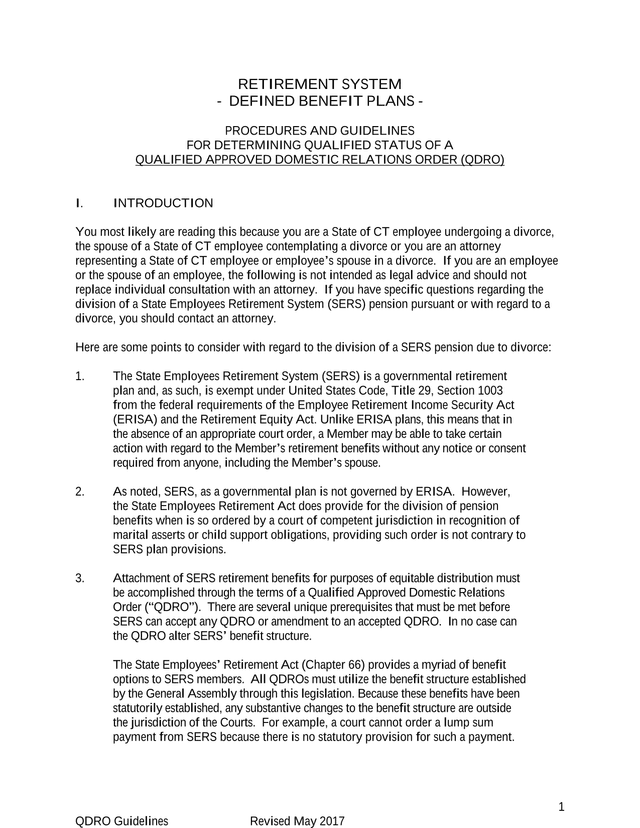 QDRO Guidelines   Defined Benefit Plans screenshot