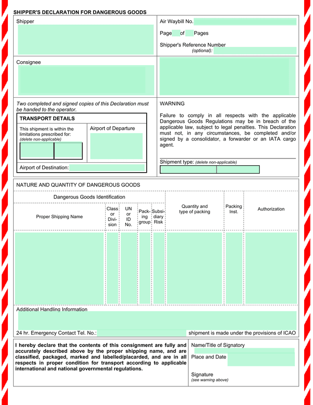 ShipperS Declaration For Dangerous Goods screenshot