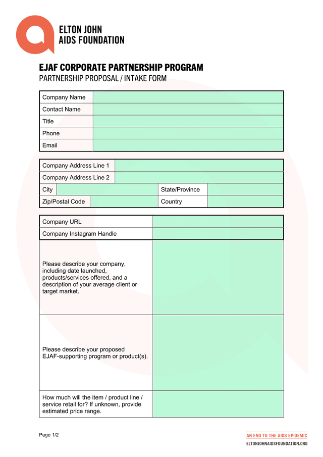 EJAF Corporate Partnership Program Partnership Proposal  Intake Form screenshot