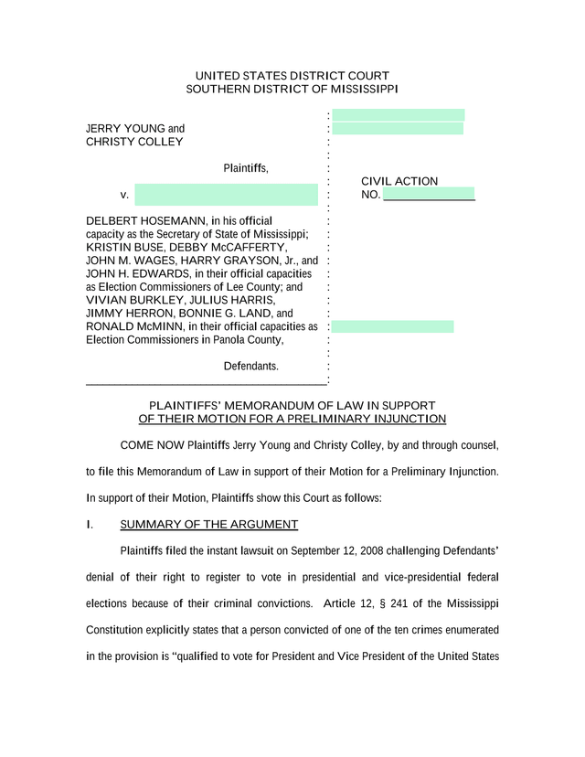 Plaintiffs Memorandum Of Law In Support Of Motion For Preliminary Injunction screenshot
