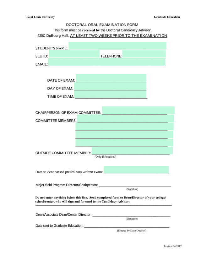 Doctoral Oral Examination Form screenshot