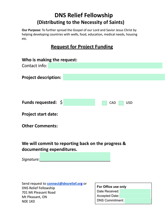 DNS Relief Fellowship Request For Project Funding screenshot