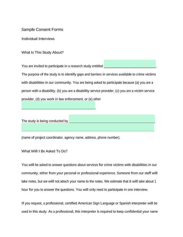 Sample Consent Forms Individual Interviews screenshot