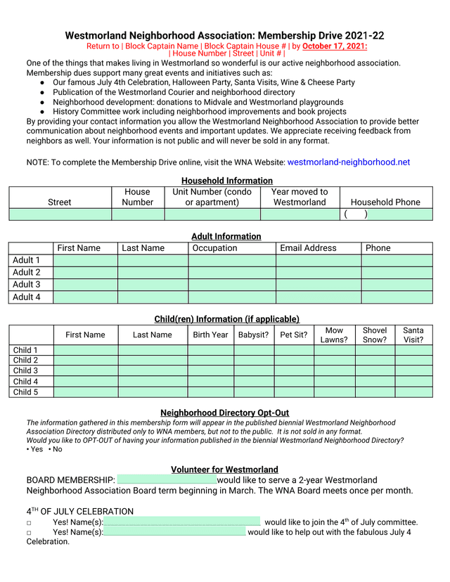 Westmorland Neighborhood Association Membership Drive 2021 22 screenshot