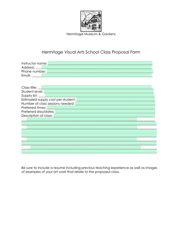 Hermitage Visual Arts School Class Proposal Form screenshot