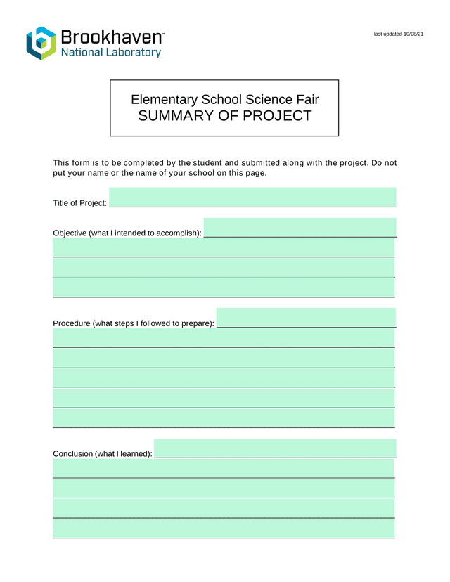 Elementary School Science Fair   Summary Of Project screenshot