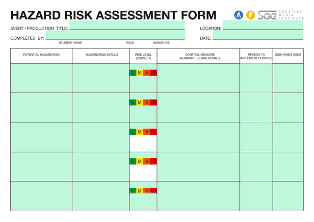 Hazard Risk Assessment Form screenshot