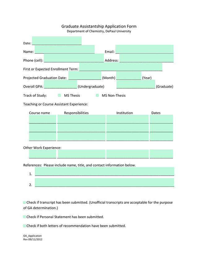 Graduate Assistantship Application Form screenshot