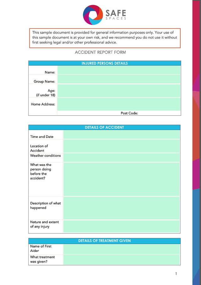 ACCIDENT REPORT FORM screenshot
