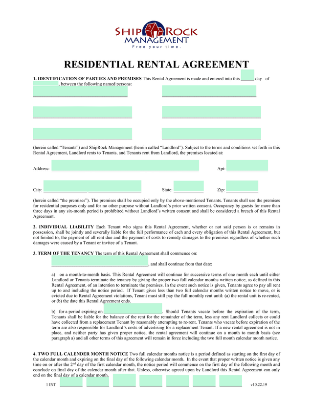 Residential Rental Agreement screenshot
