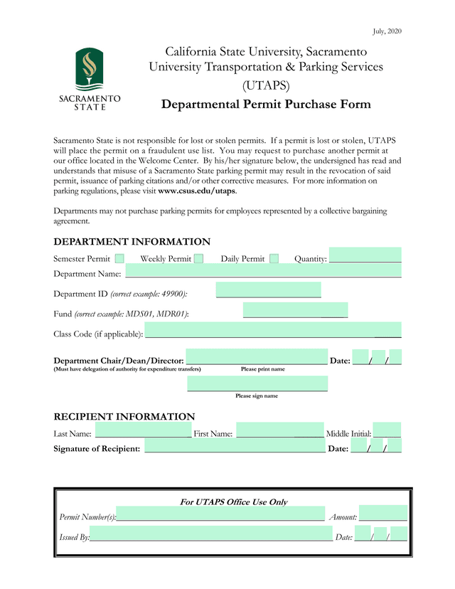 Departmental Permit Purchase Form screenshot