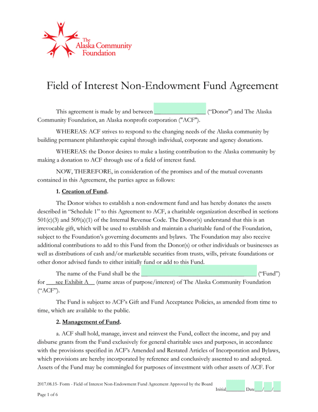 Field Of Interest Non Endowment Fund Agreement screenshot