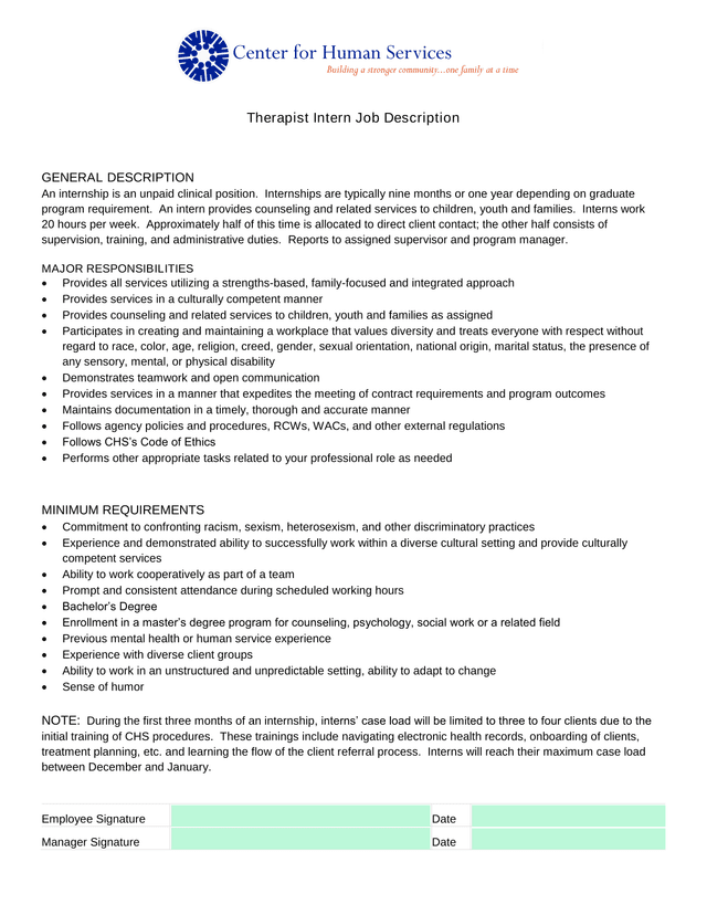 Therapist Intern Job Description screenshot