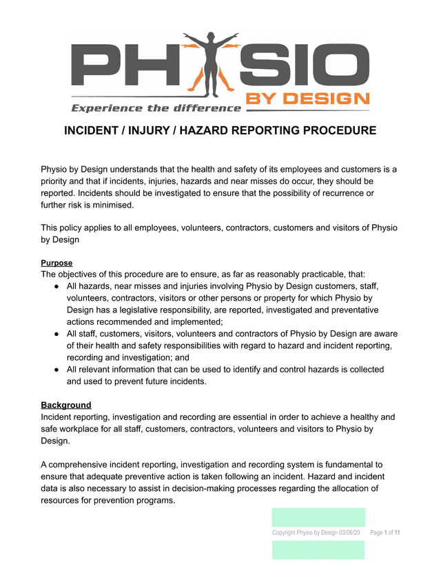 INCIDENT  INJURY  HAZARD REPORTING PROCEDURE screenshot