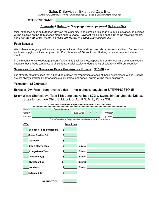 Sales  Services Order Form screenshot