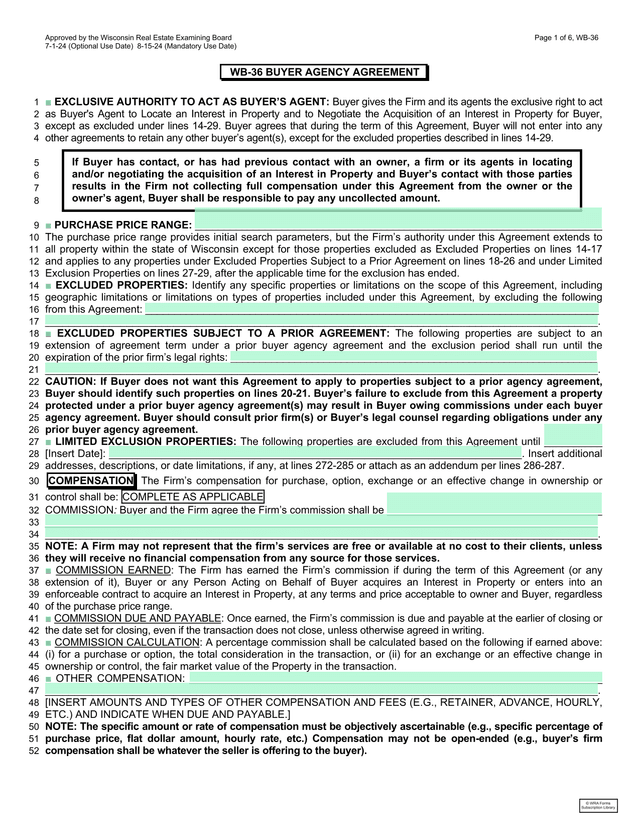 WB 36 Buyer Agency Agreement screenshot