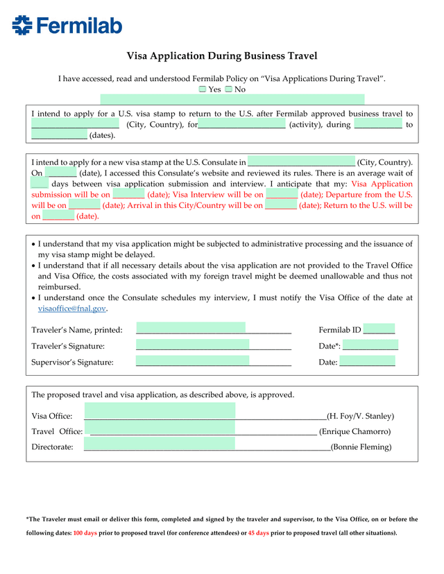 Visa Application During Business Travel screenshot