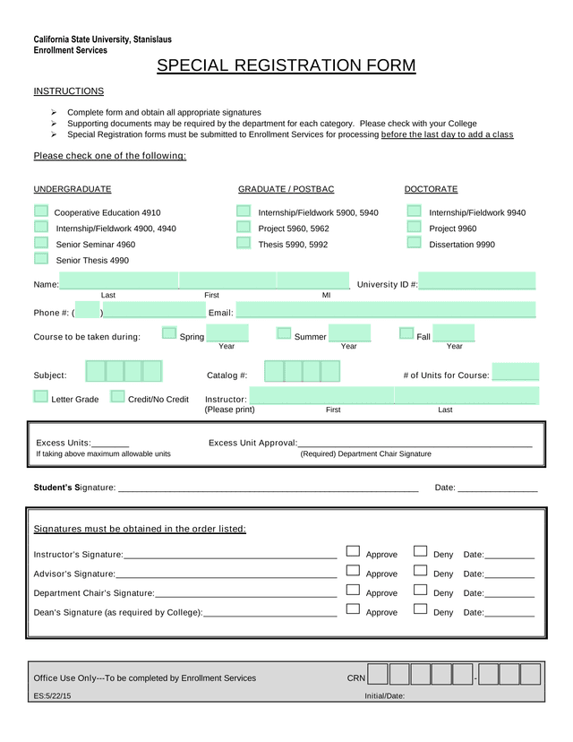 Special Registration Form screenshot