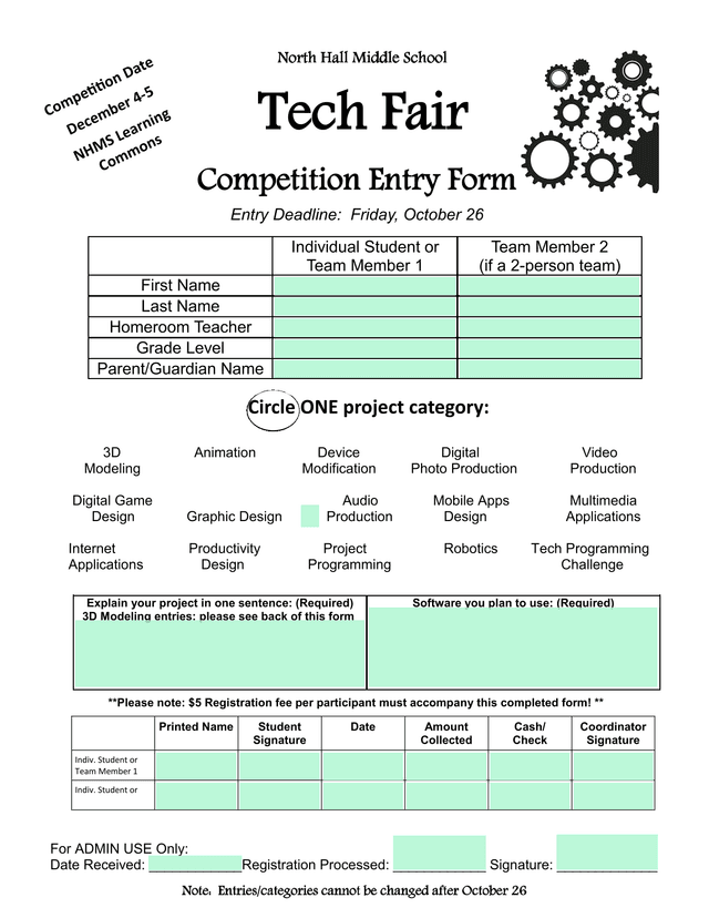 North Hall Middle School Tech Fair Competition Entry Form screenshot