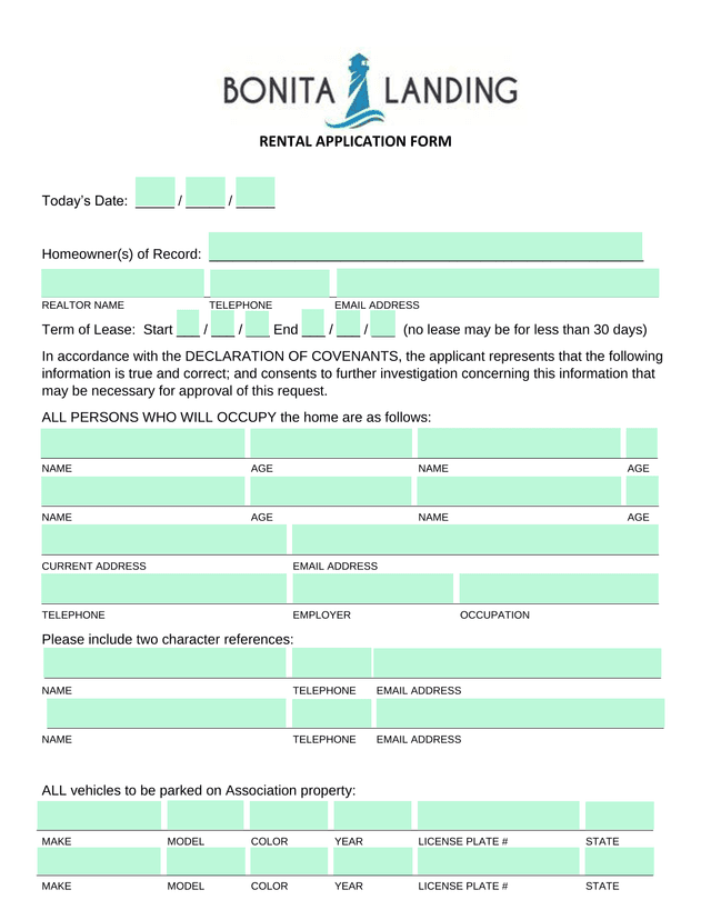 Rental Application Form screenshot