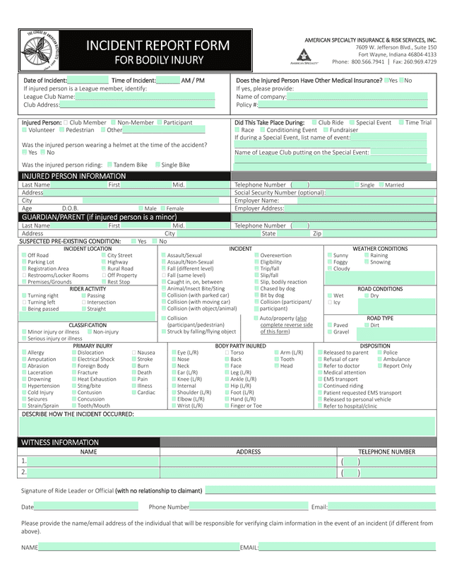 Incident Report Form For Bodily Injury screenshot