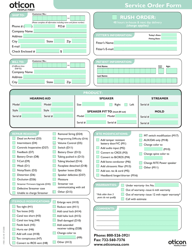 Service Order Form screenshot