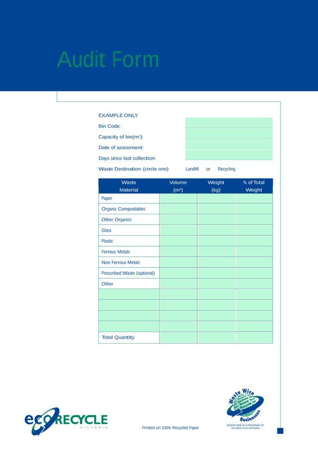 Waste Wise BusinessOrganisation Survey And Audit Questionnaire screenshot