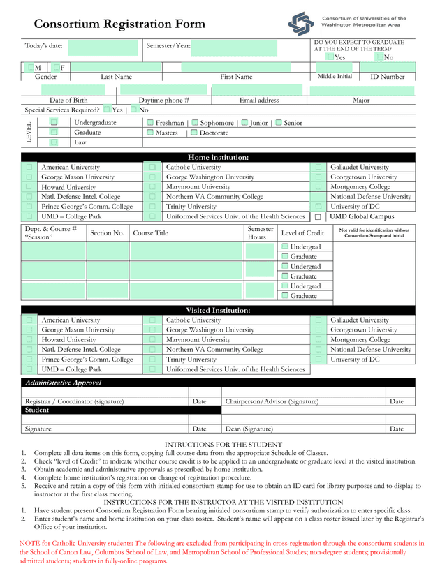 Consortium Registration Form screenshot