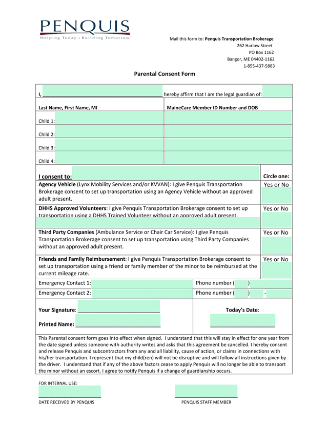 Parental Consent Form screenshot