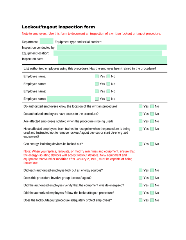 LockoutTagout Inspection Form screenshot