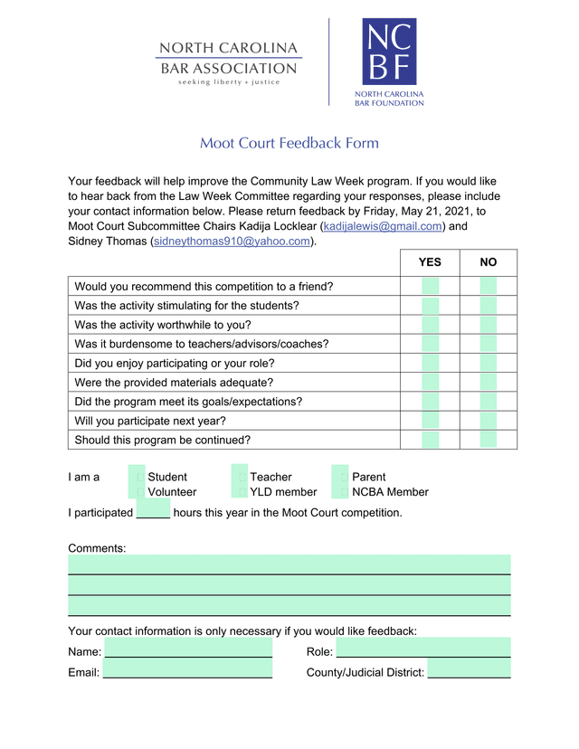 Moot Court Feedback Form screenshot