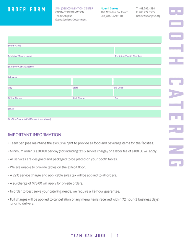 Booth Catering Order Form screenshot