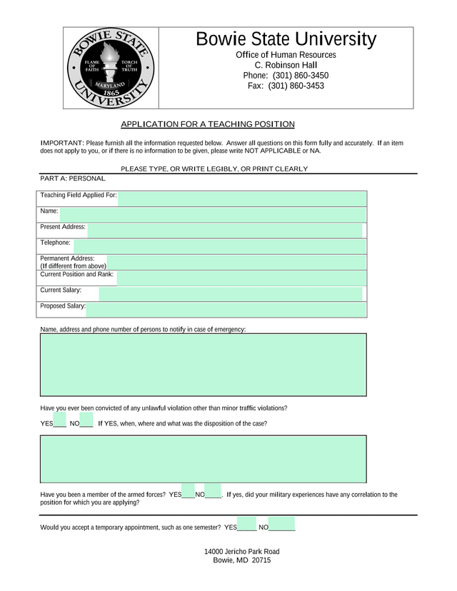 APPLICATION FOR A TEACHING POSITION screenshot