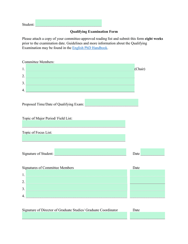 Qualifying Examination Form screenshot