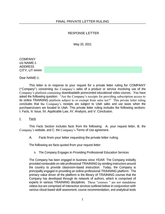 Final Private Letter Ruling Response Letter screenshot