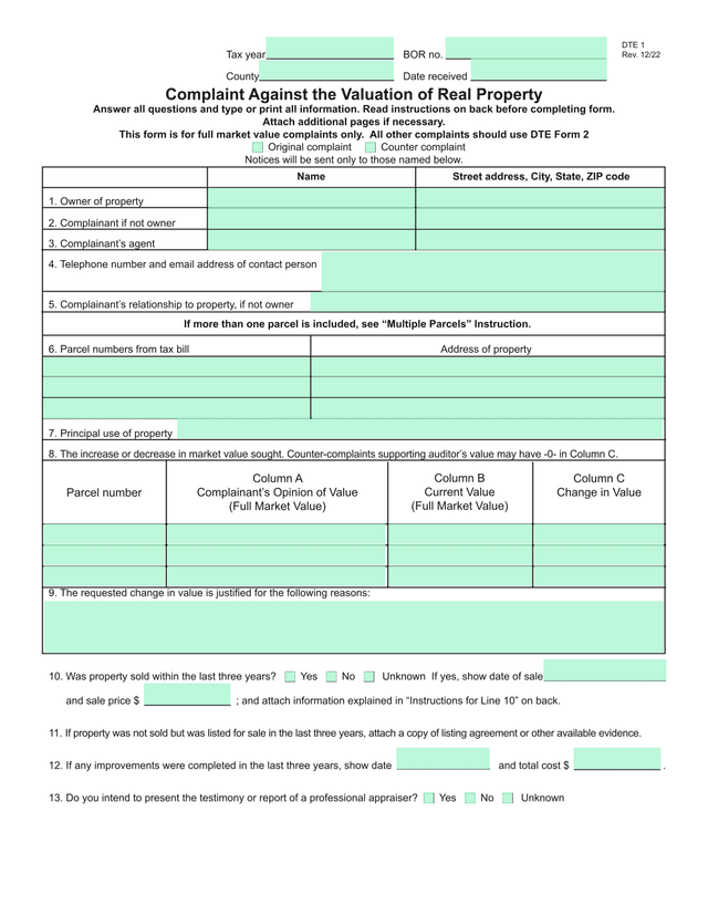 Complaint Against The Valuation Of Real Property screenshot