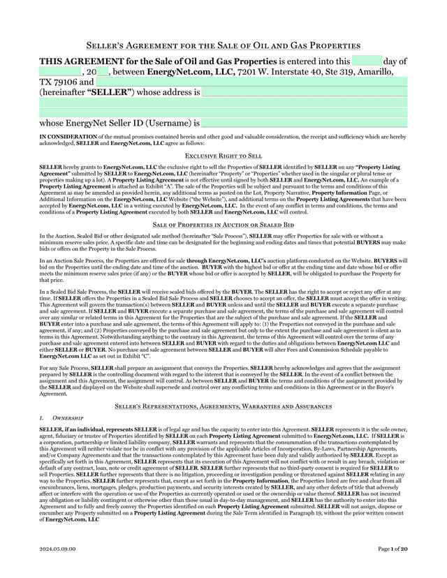 SellerS Agreement For The Sale Of Oil And Gas Properties screenshot