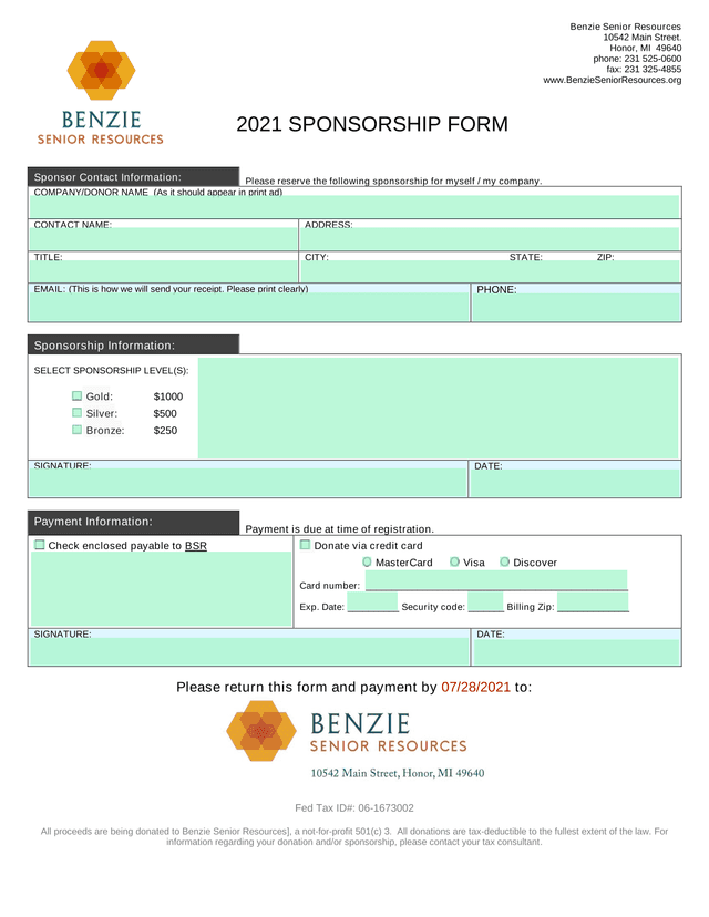 2021 SPONSORSHIP FORM screenshot
