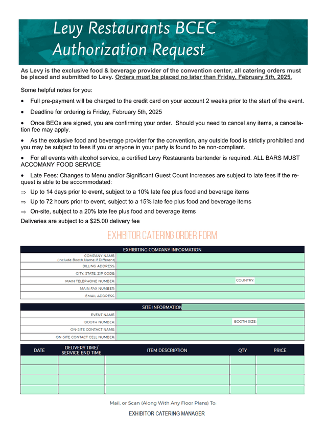 Levy Catering Order Guidelines screenshot