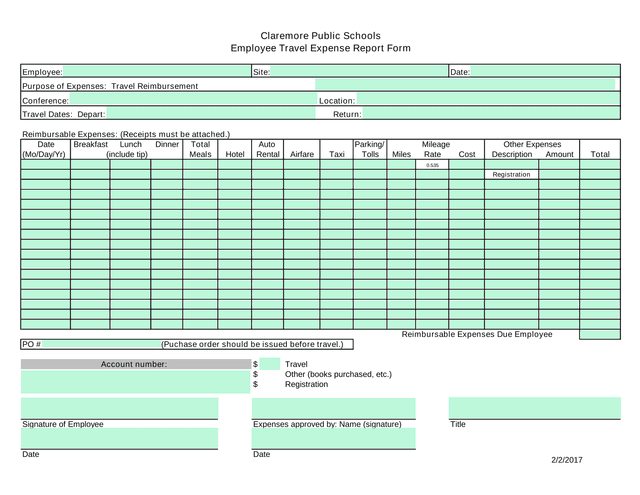 Employee Travel Expense Report Form screenshot