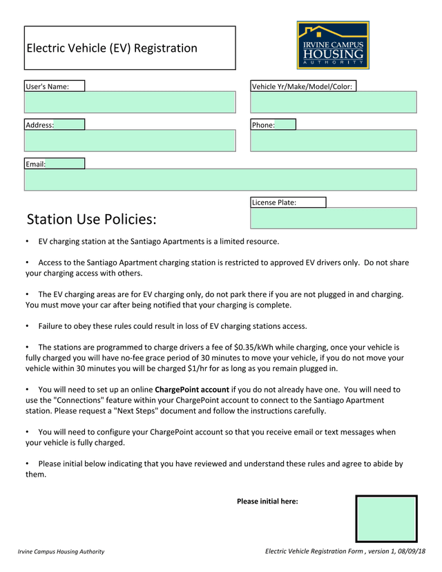 Electric Vehicle Registration Form screenshot