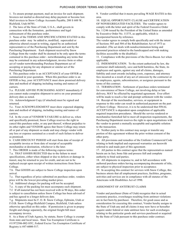 Purchase Order Terms And Conditions screenshot