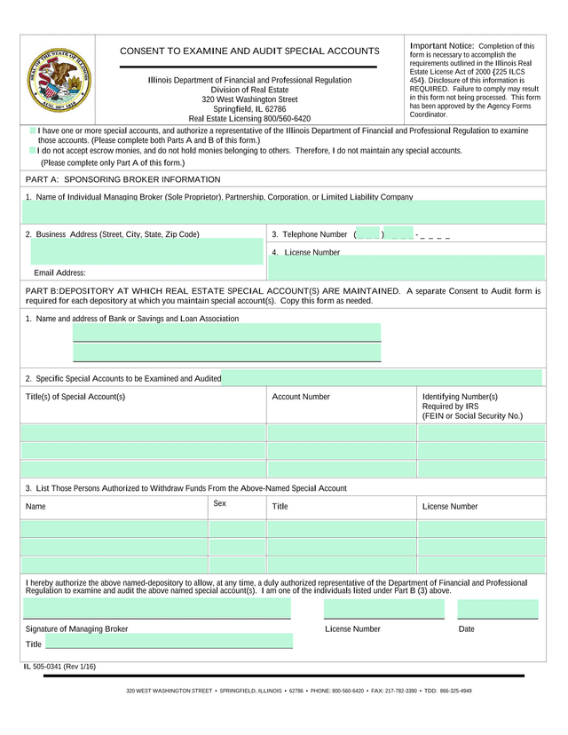 CONSENT TO EXAMINE AND AUDIT SPECIAL ACCOUNTS screenshot
