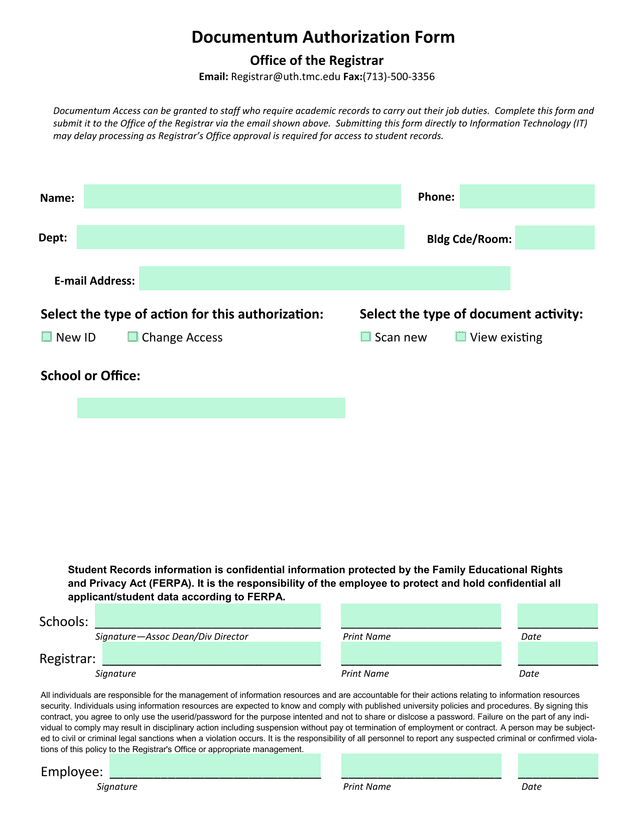 Documentum Authorization Form screenshot