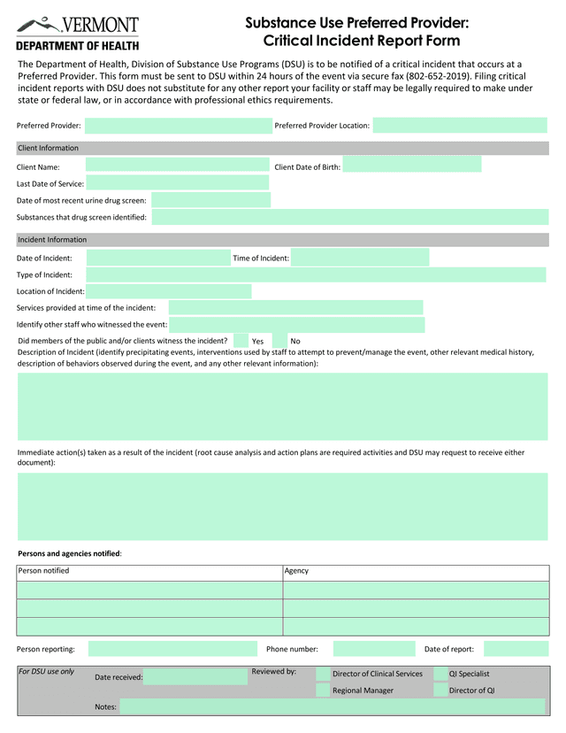 Critical Incident Report Form screenshot